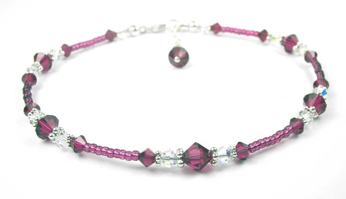 Ruby Anklet, July Birthstone Anklet, Handmade Austrian Crystal Beaded Ankle Bracelets