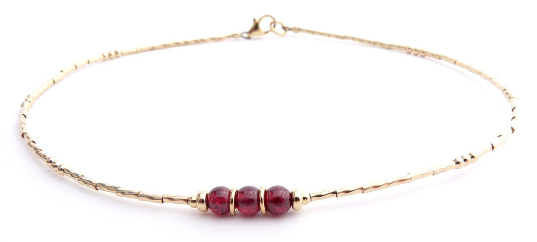 Garnet Ankle Bracelet, January Birthstone Beaded Anklets for Women, Red Capricorn Birthday Gifts for Her