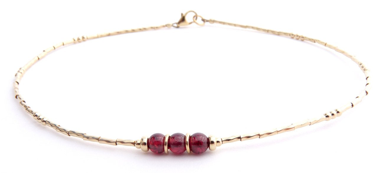 Garnet Ankle Bracelet, January Birthstone Beaded Anklets for Women, Red Capricorn Birthday Gifts for Her