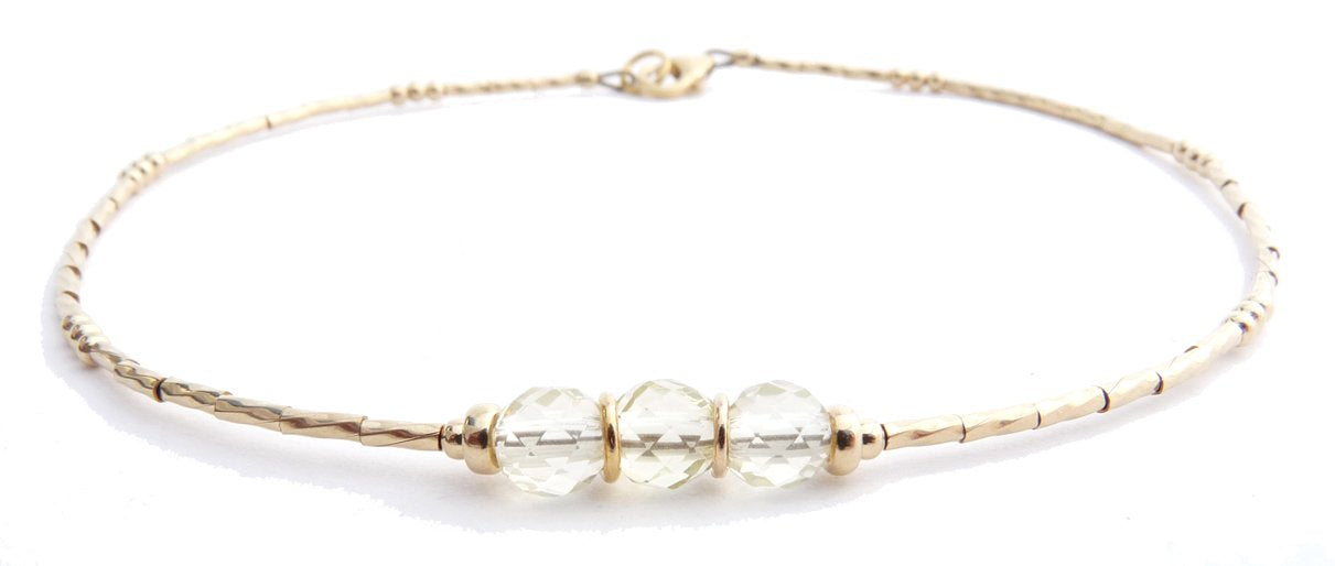 Quartz 14k Gold Filled Minimalist Dainty Anklet April Birthstone