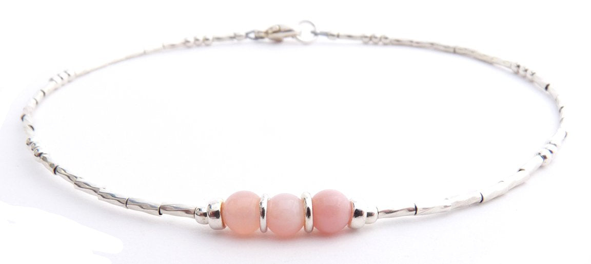 Pink Opal 925 Silver Minimalist Anklet February Birthstone