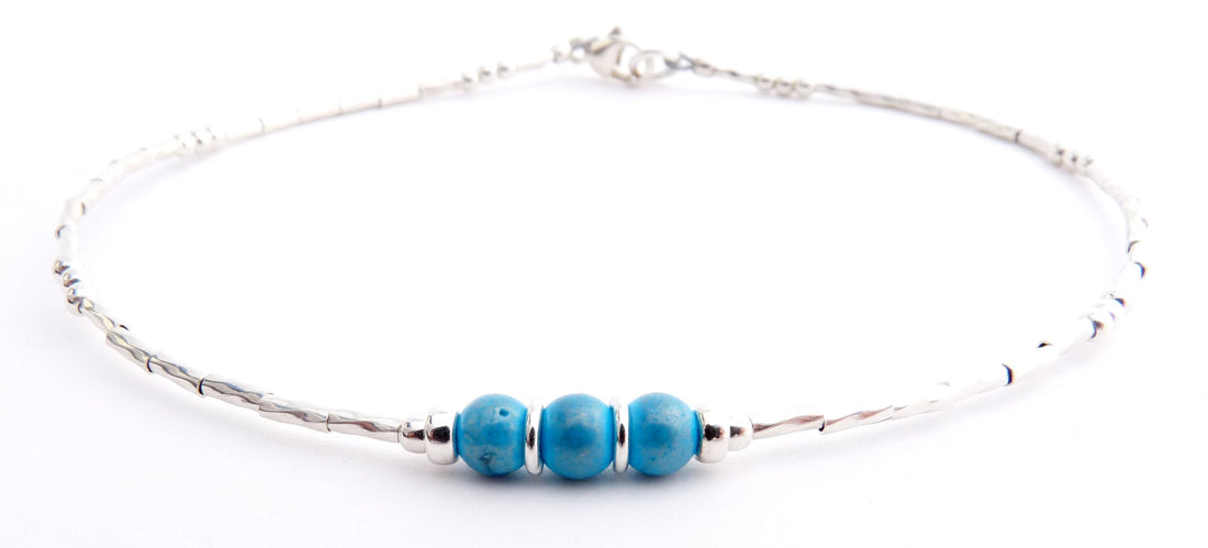 Turquoise 925 Silver Minimalist Anklet December Birthstone