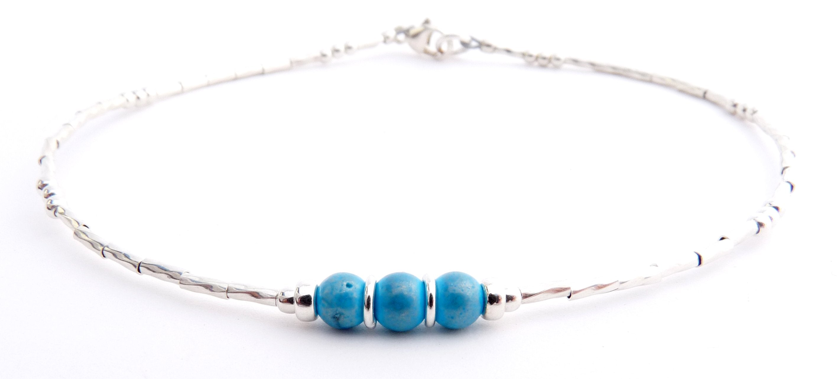Turquoise 925 Silver Minimalist Anklet December Birthstone