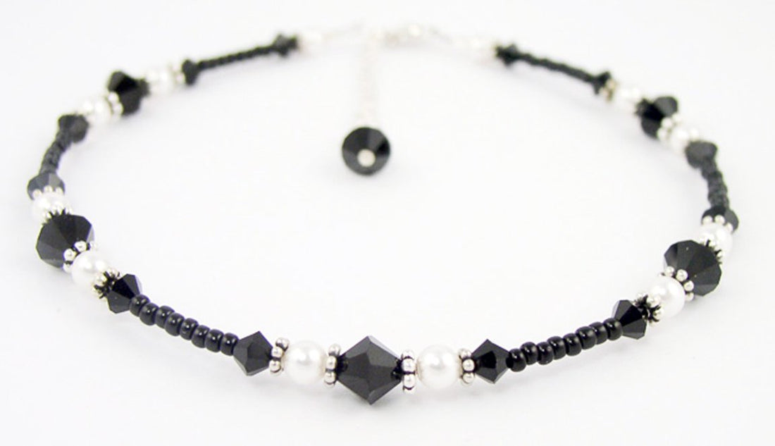 Sexy Black Jet "Black Tuxedo" 925 Silver Handmade Crystal Beaded Anklets Bracelets