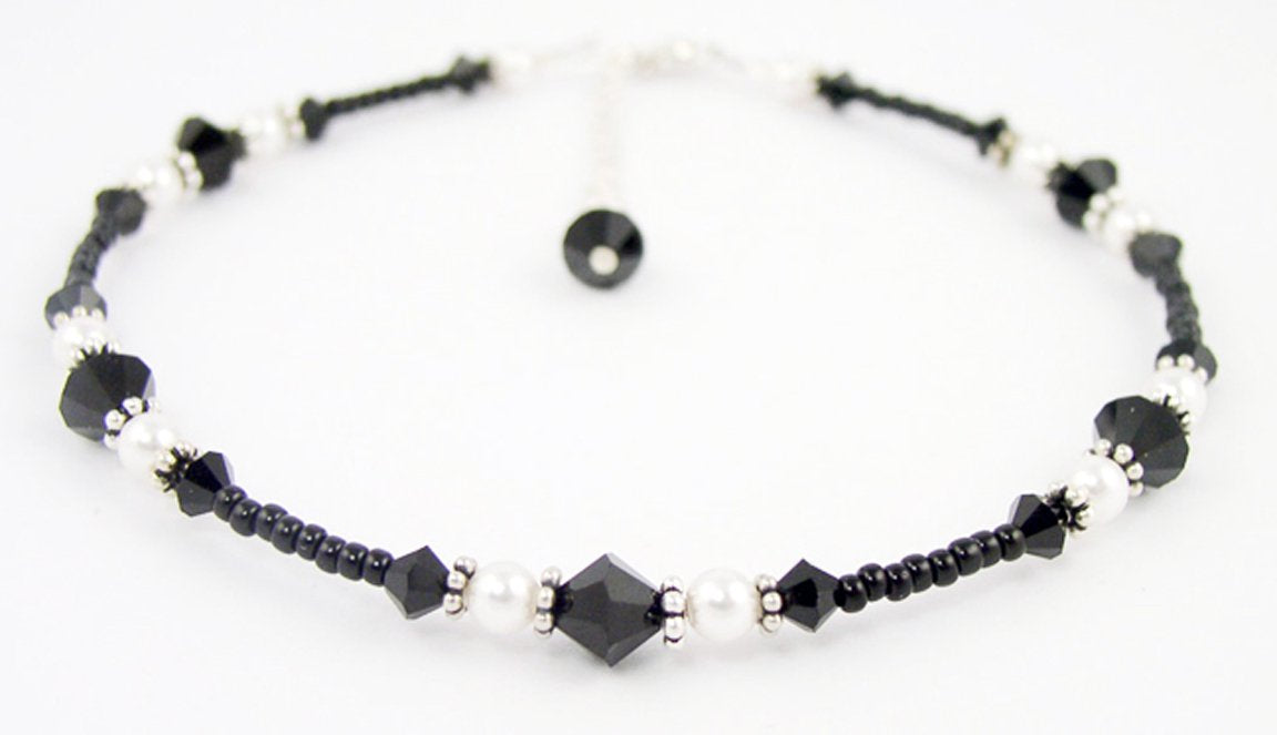 Sexy Black Jet "Black Tuxedo" 925 Silver Handmade Crystal Beaded Anklets Bracelets