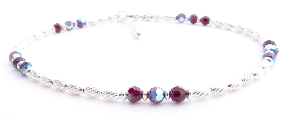 Garnet Ankle Bracelet, Gemstone Beaded Anklets for Women, Red Garnet Jewelry, January Birthstone, Capricorn Birthday Gifts for Her in Gold & Sterling Silver