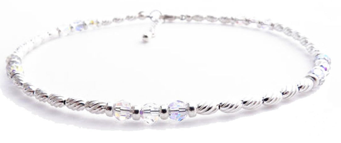 Handmade Aura Crystal Anklet, April Birthstone Anklet, Sterling Silver Crystal Beaded Anklet