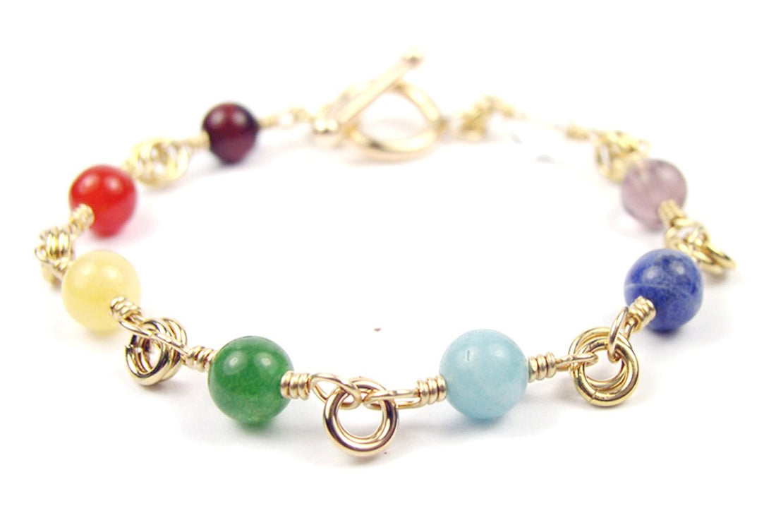 Authentic 7 Chakra Bracelets, Mindfulness Gift, 14K GF Real Crystals, Gemstone Meditation Gifts B7014