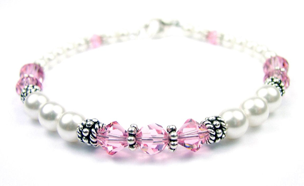 Pale Pink Tourmaline October Birthstone Bracelet, Genuine Freshwater Pearl Crystal Jewelry Bracelet