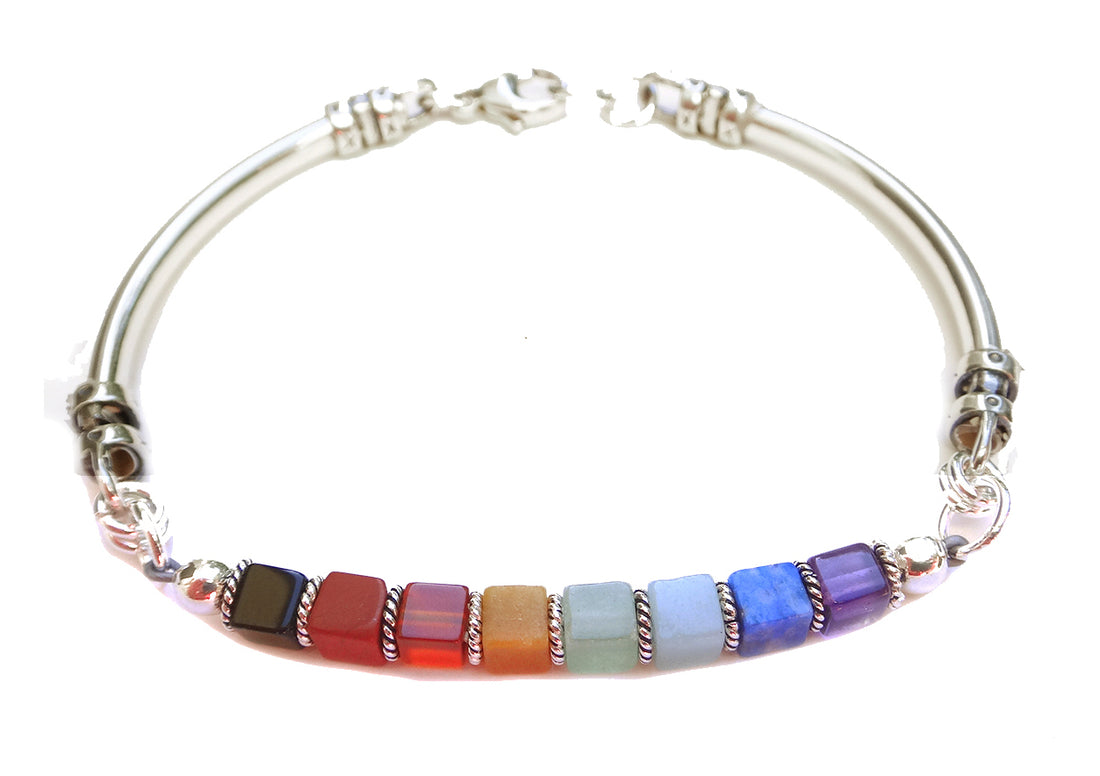 Handmade 7 Stone Chakra Bracelet Bangle Healing Crystals Mala Bracelets Yoga Balance B7001