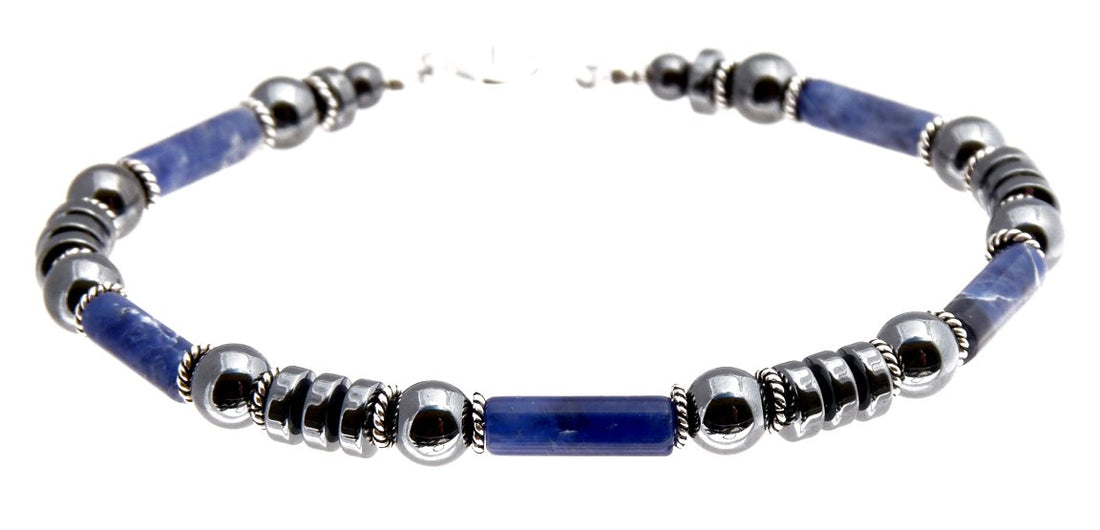 Mens Sodalite Brow Chakra Gemstone Beaded Bracelet Healing Crystals Bracelet, Jewels for Gents