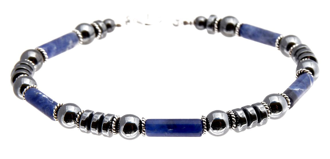 Mens Sodalite Brow Chakra Gemstone Beaded Bracelet Healing Crystals Bracelet, Jewels for Gents