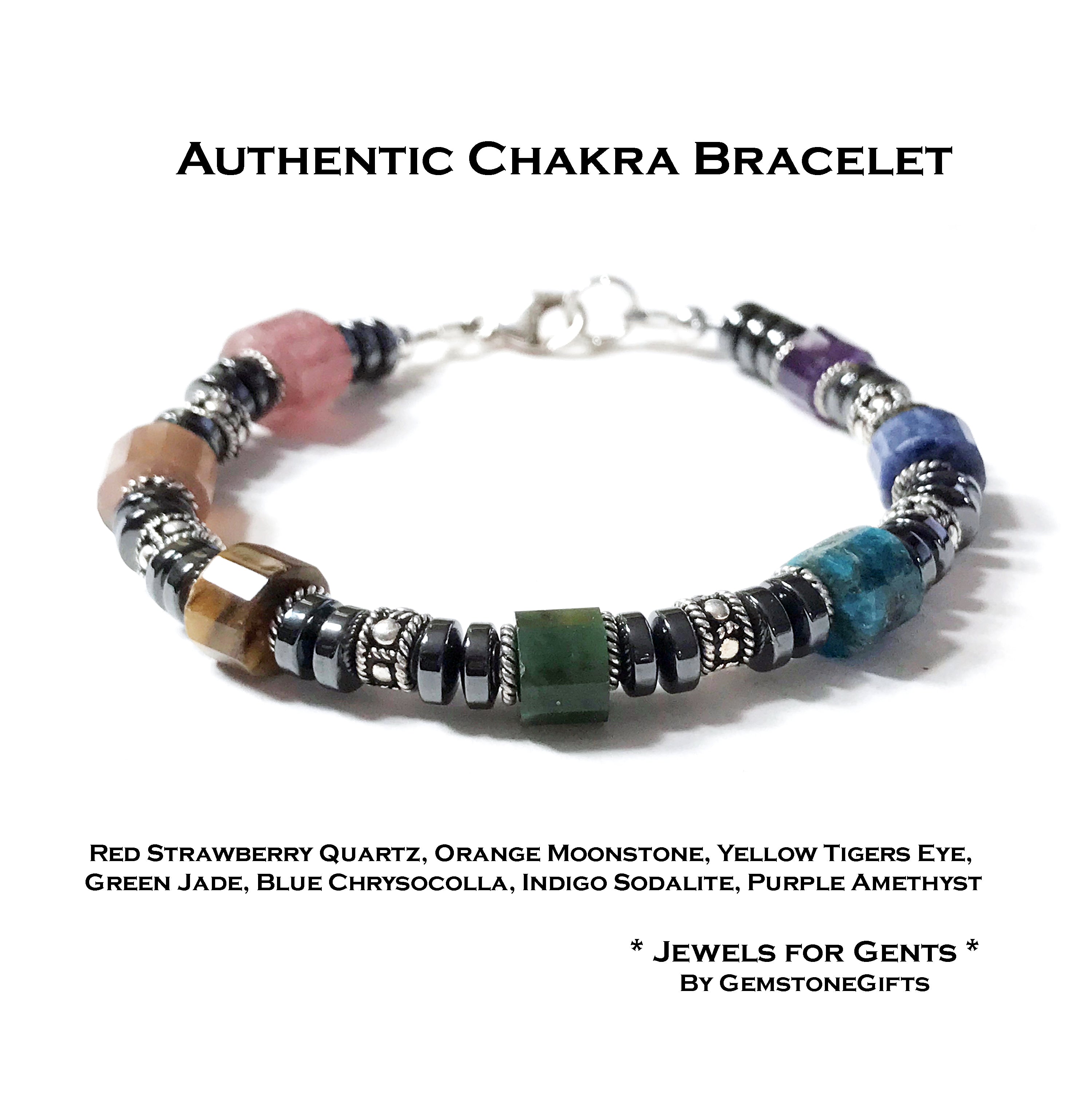Chunky Mens Chakra Bracelet, Raw NUGGET Gemstone Inspirational Yoga Pr