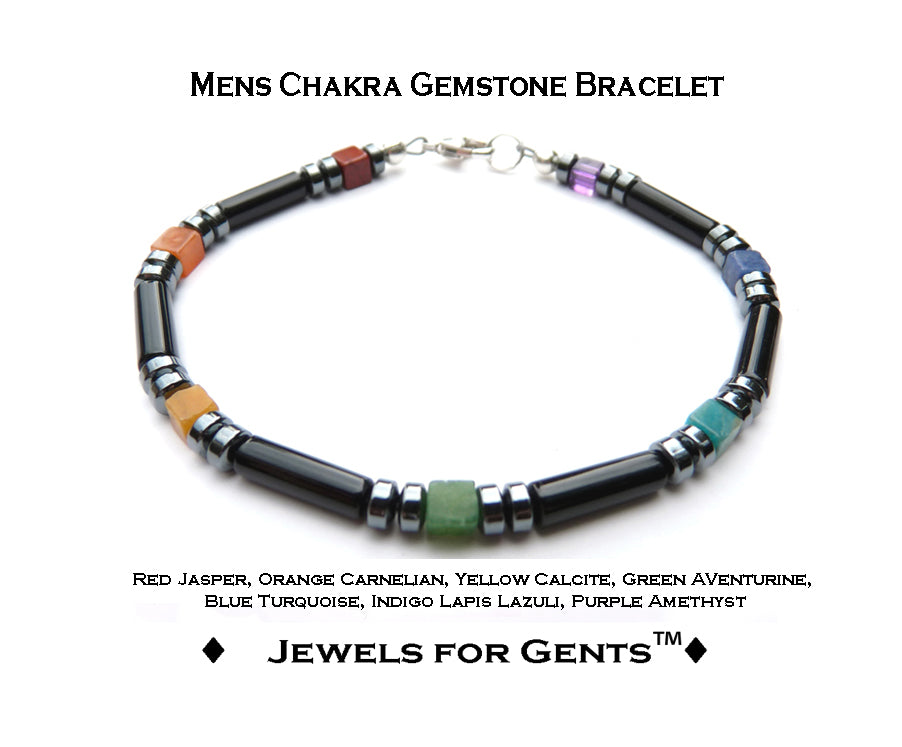 Mens Chakra Bracelets, Authentic 7 Stone Chakra Jewelry, Genuine Gemstones Mala Yoga Bracelets, Jewels for Gents