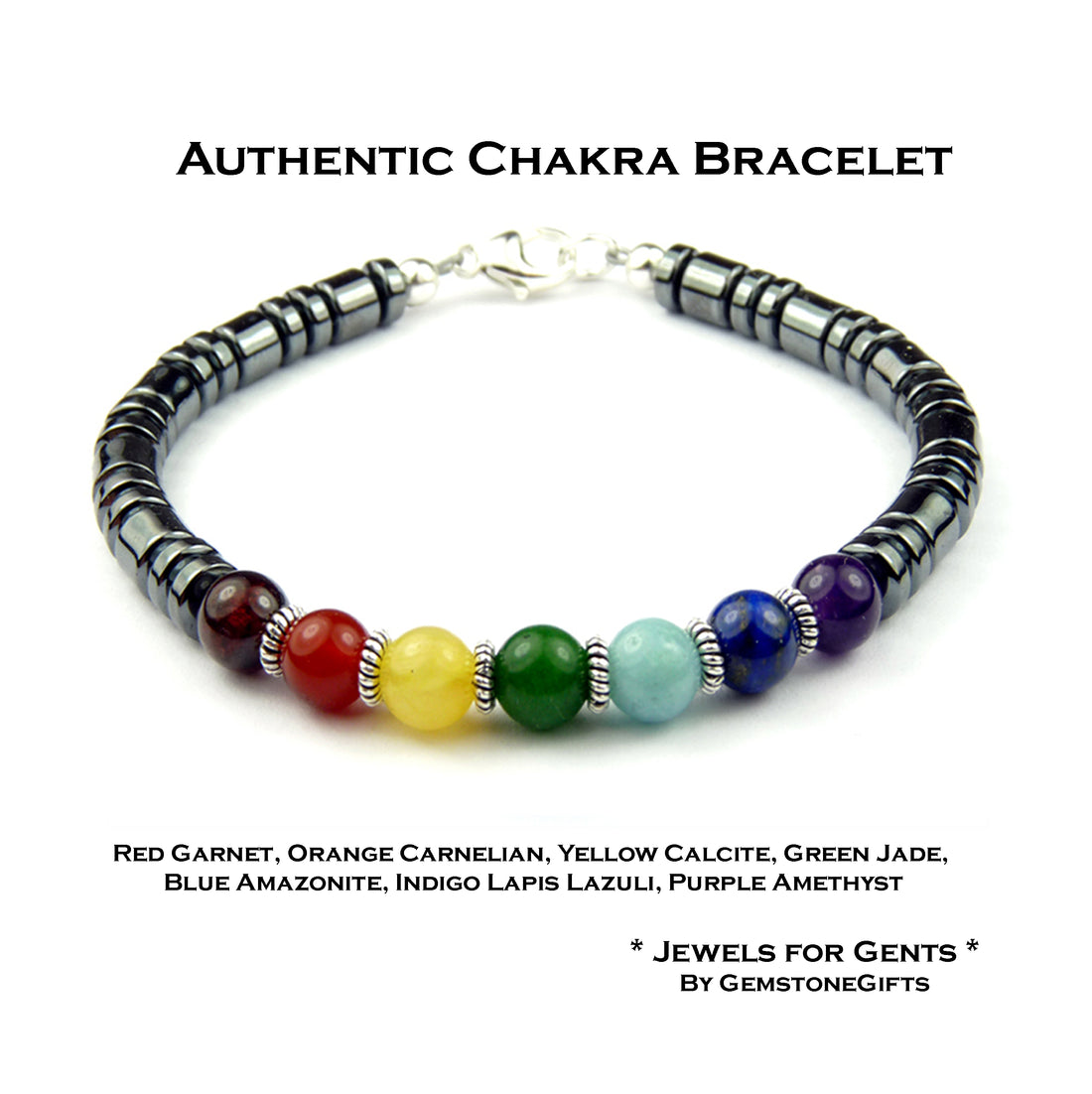 Mens Chakra Bracelets, Authentic 7 Stone Chakra Jewelry, Genuine Gemstones Mala Yoga Bracelets, Jewels for Gents