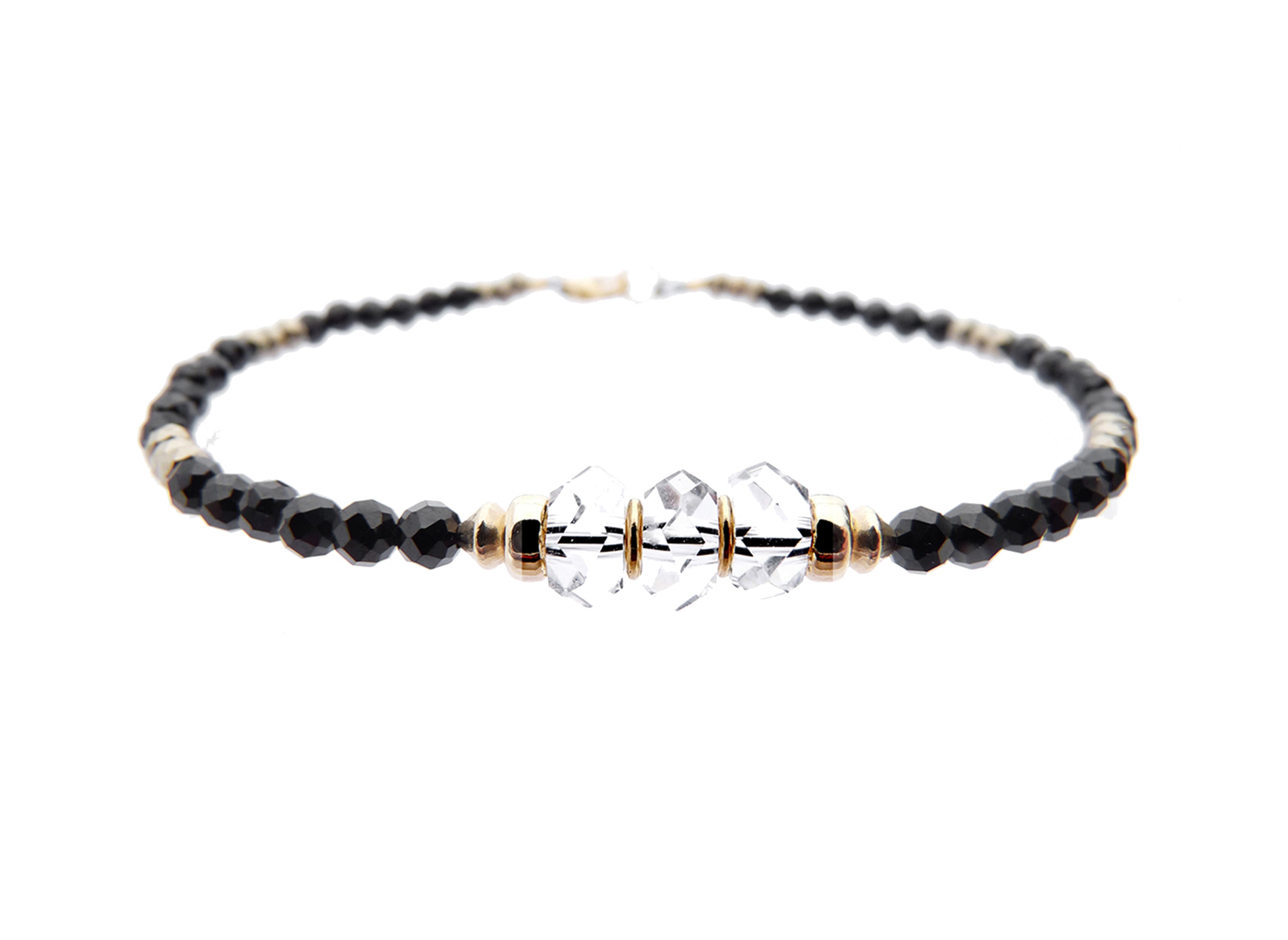 14kt Diamond Quartz Birthstone Bracelet April Gold or Silver Beaded Gemstone Bracelet Stacker Jewelry Gift for Her Dainty Minimalist Birthday Gift
