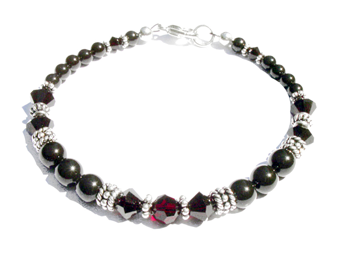 Garnet Bracelet, Crystal Beaded Anklets for Women, Red Garnet Jewelry, January Birthstone, Capricorn Birthday Gifts for Her in Gold & Sterling Silver