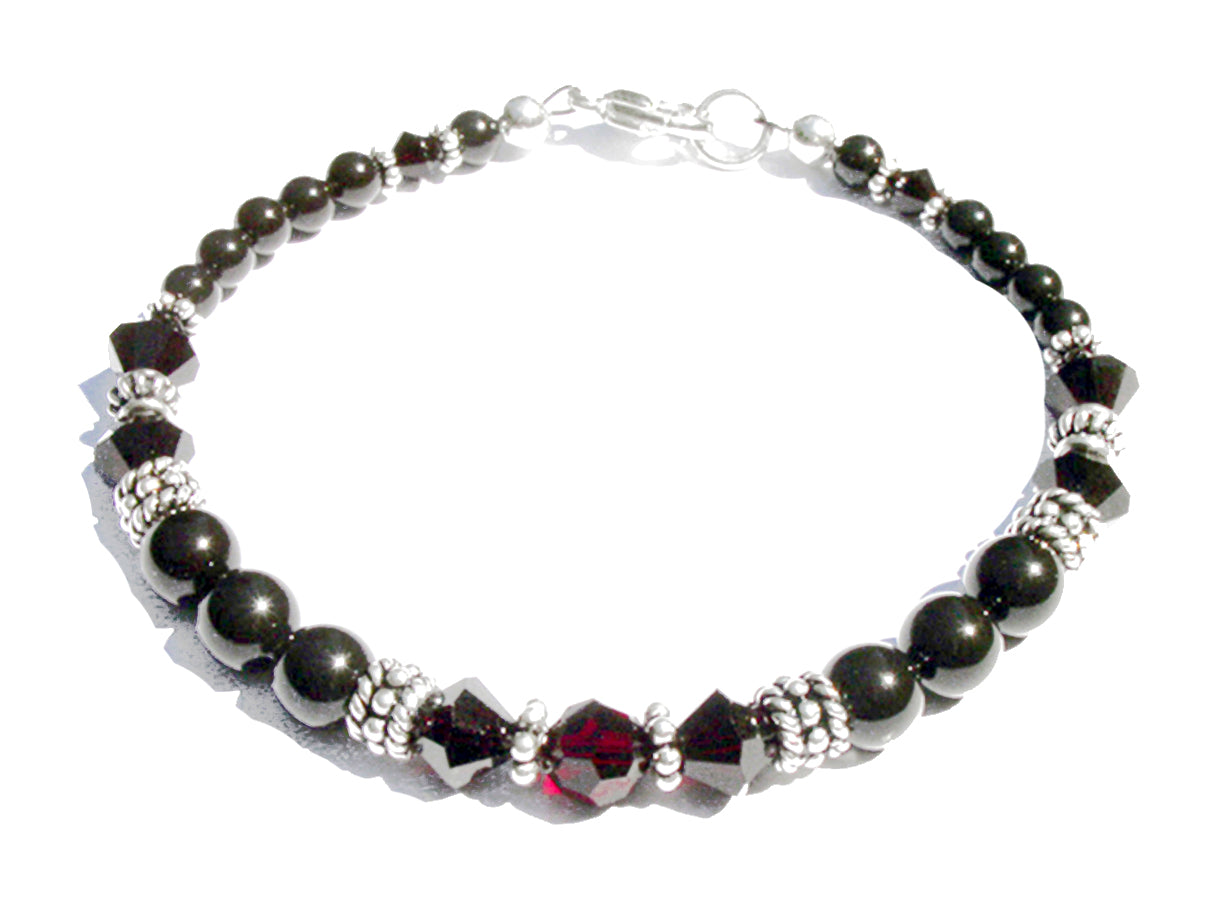Garnet Bracelet, Crystal Beaded Anklets for Women, Red Garnet Jewelry, January Birthstone, Capricorn Birthday Gifts for Her in Gold & Sterling Silver
