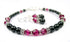 Black Pearl Red Ruby July Crystal Jewelry Birthstone Beaded Bracelets & Earrings Set