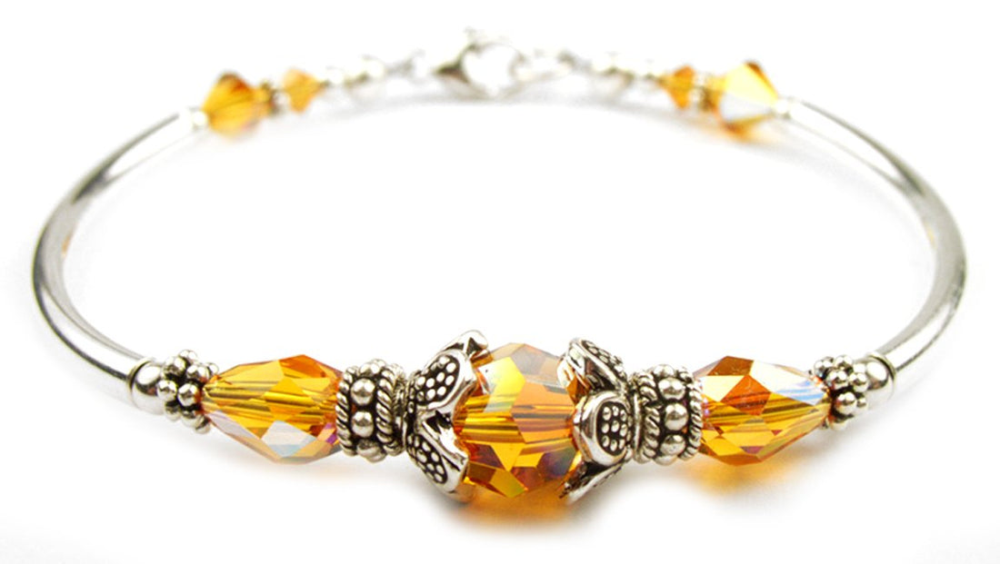 Solid Sterling Silver Bangle November Birthstone Bracelets in Faux Topaz