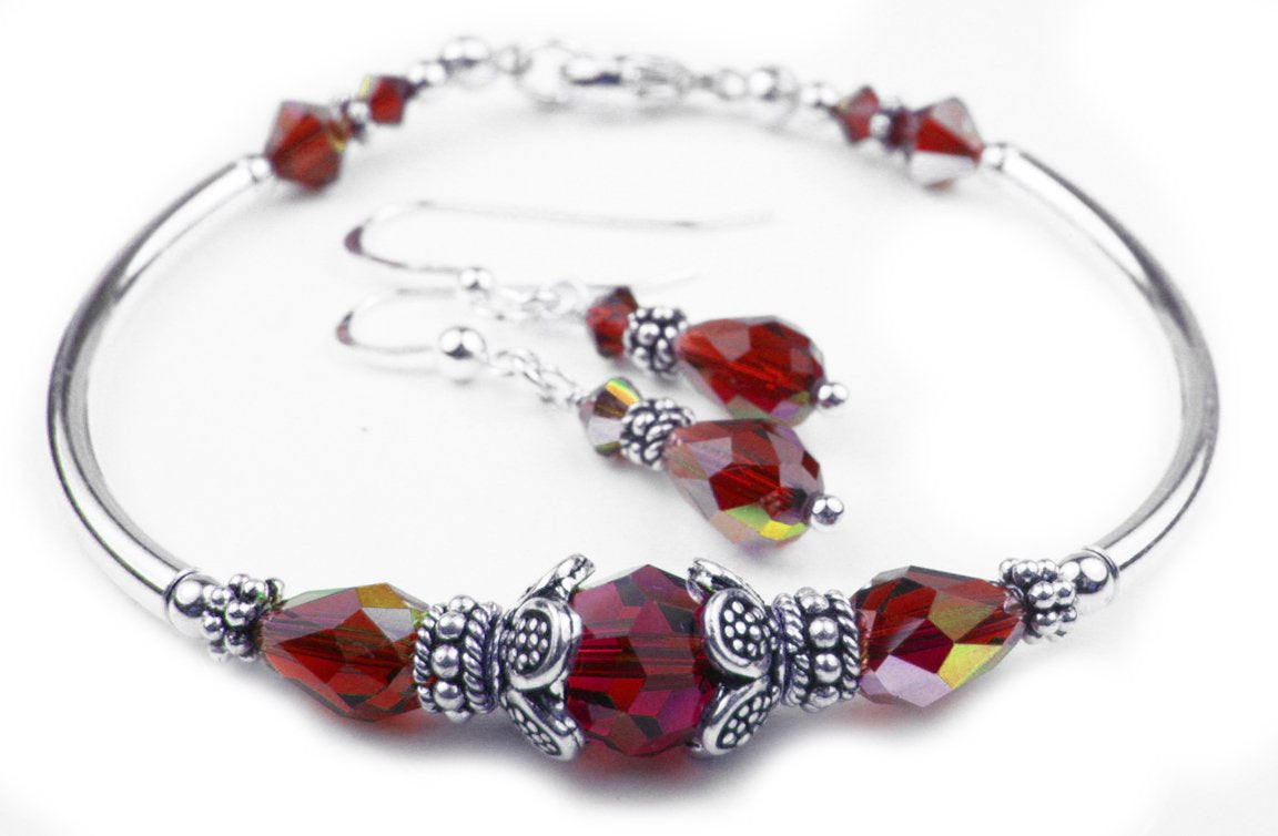 Garnet Bracelet, Crystal Beaded Bracelet for Women, Red Garnet Jewelry, January Birthstone, Capricorn Birthday Gifts for Her in Gold & Sterling Silver