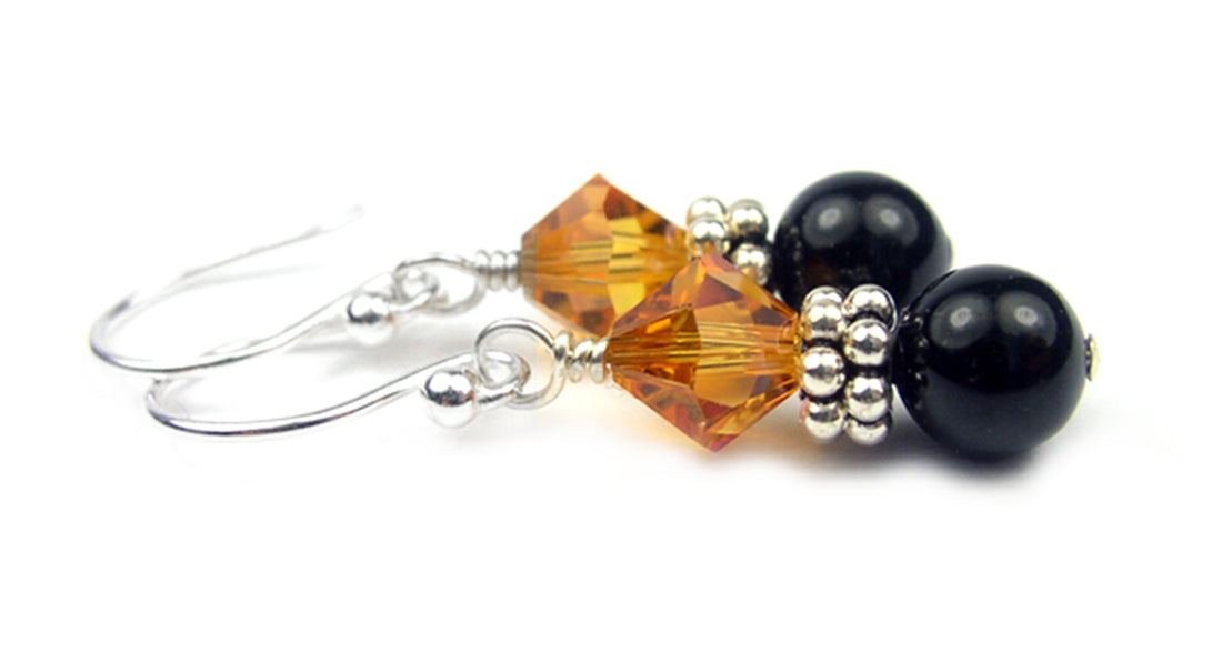Topaz Earrings, Black Pearl Drop Earrings, Crystal Earrings, November Birthstone, Crystal Jewelry