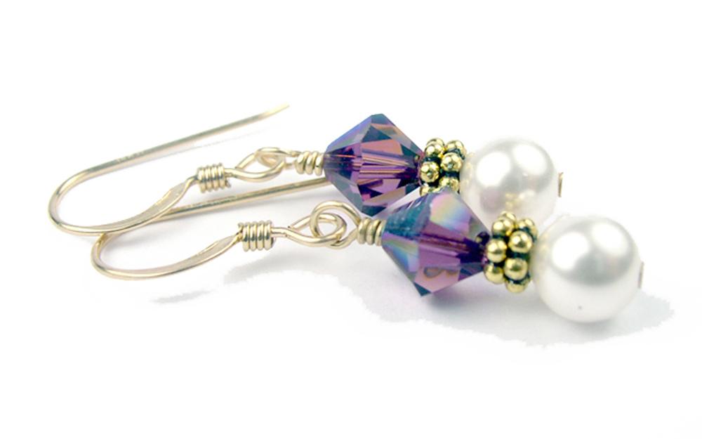 Gold August Earrings, FEbruary Birthstone Earrings, 14k GF Freshwater Pearl Beaded Earrings, Birthstone CrystaL Jewelry