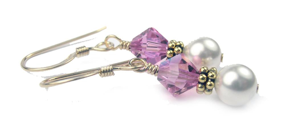 Gold Alexandrite Earrings, June Birthstone Earrings, 14k GF Freshwater Pearl Beaded Earrings, Birthstone CrystaL Jewelry