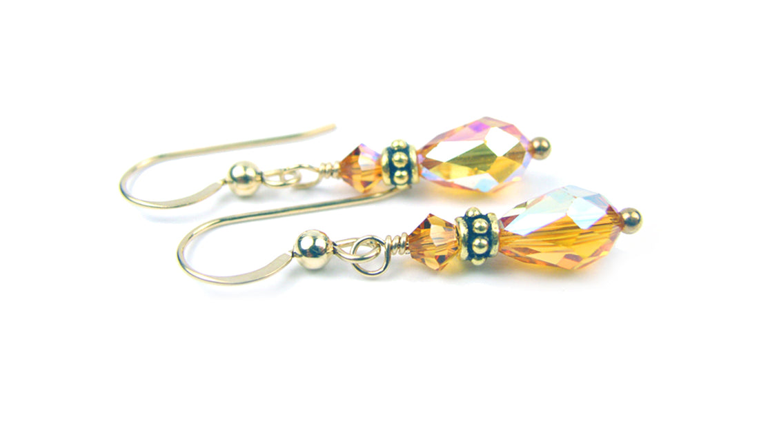 Silver Dangle Earrings NovemberBirthstone Golden Topaz CrystaL Jewelry