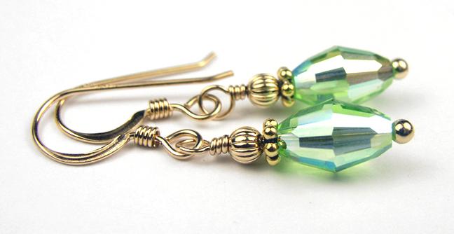 Peridot Earrings, August Birthstone Earrings, Minimalist Earrings 14K Gold Blue Crystal Earrings