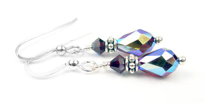 Silver Dangle Earrings January Birthstone Garnet Crystal Jewelry