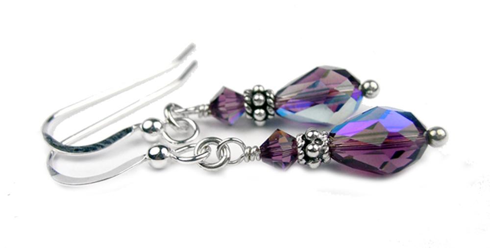Silver Dangle Earrings February Birthstone Amethyst Crystal Jewelry
