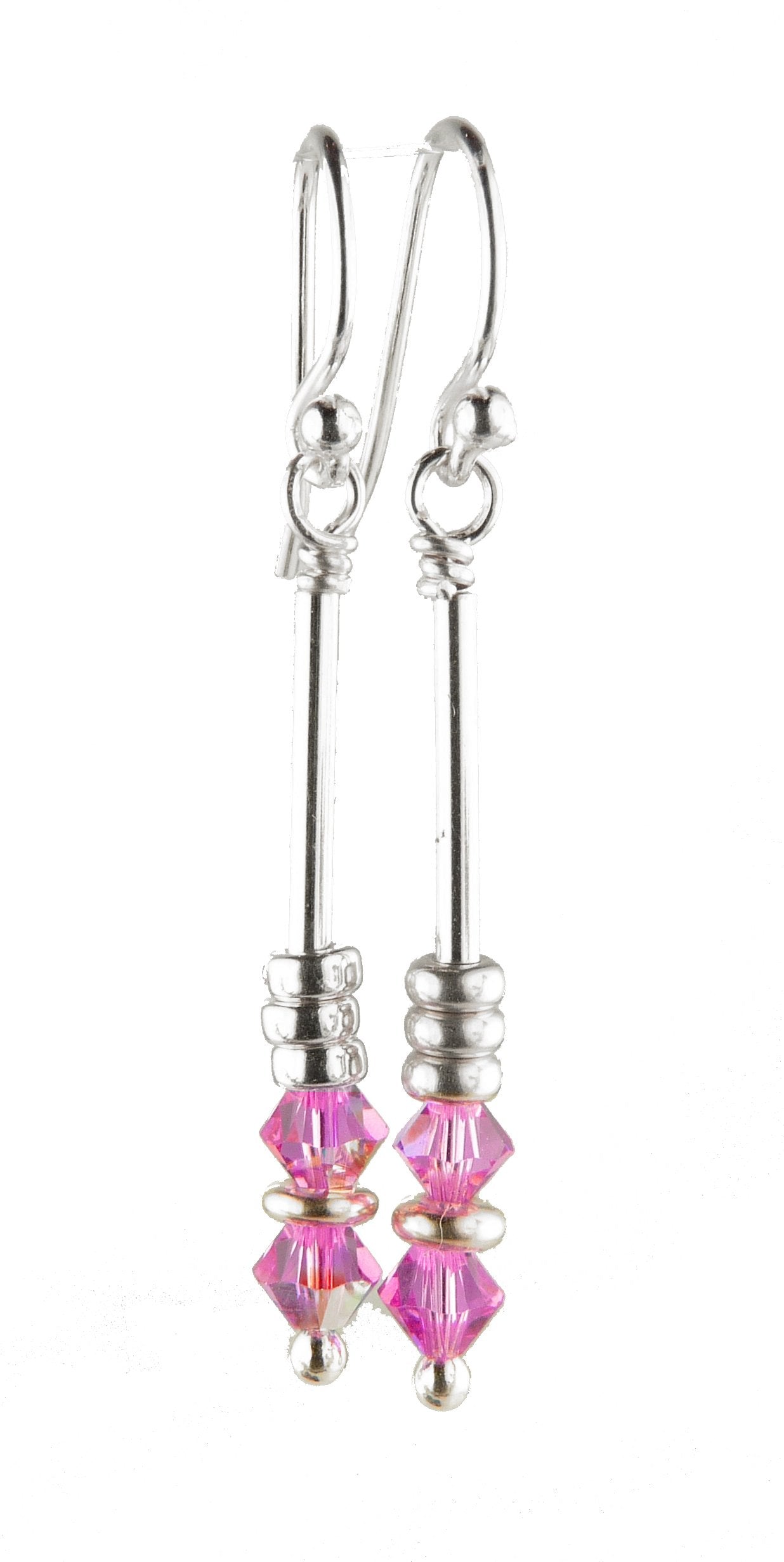 Silver Long Dangle Earrings September Dark Sapphire Crystals