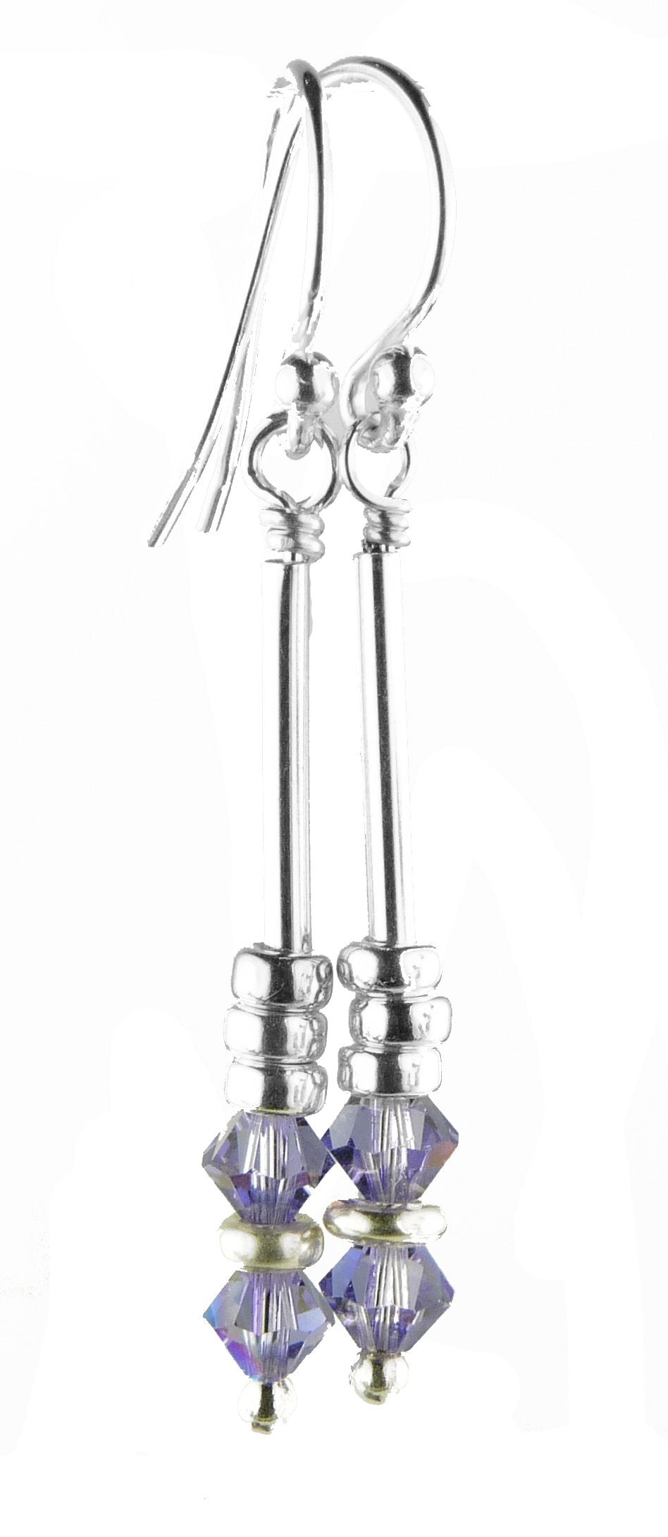 Silver Long Dangle Earrings December Tanzanite Crystals