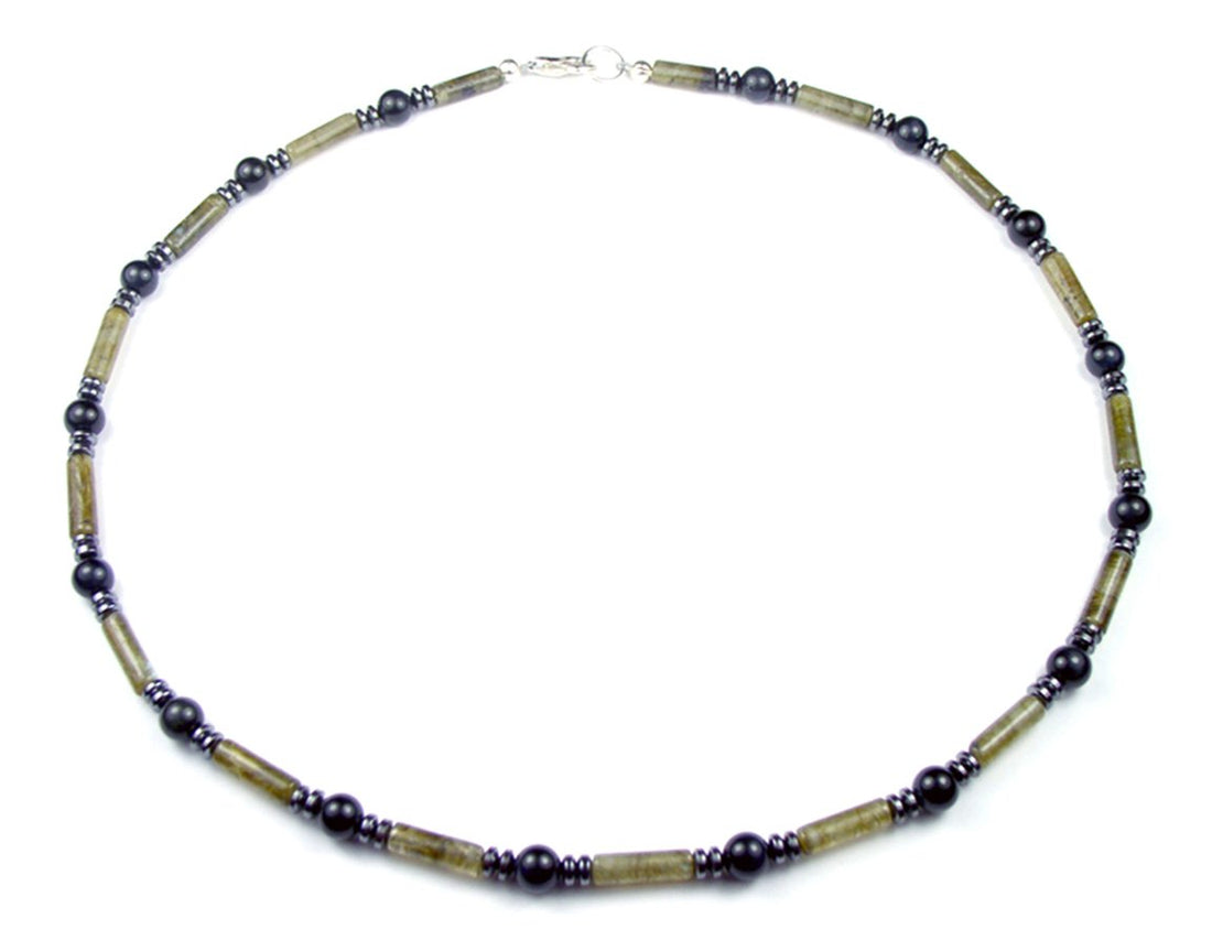 04-YOU ARE WORTHY Mens Beaded Necklace, Handmade Labradorite Spiritual Crystal Healing Gemstone JEWELS FOR GENTS