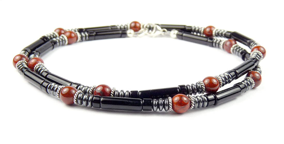 06-CONFIDENCE Mens Beaded Necklace, Handmade Jasper & Black Onyx Crystal Healing Gemstone JEWELS FOR GENTS