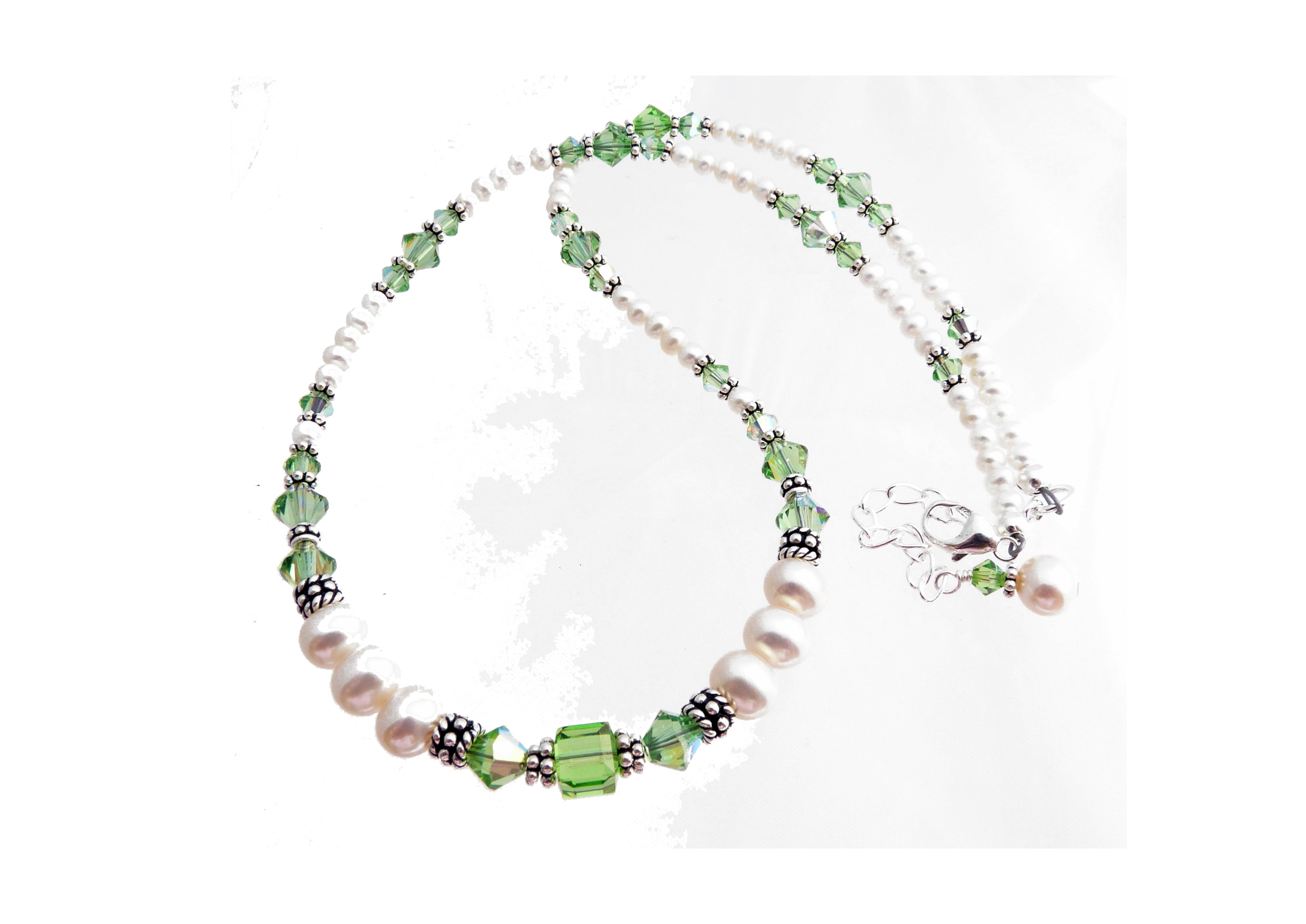 Peridot Necklace, August Birthstone Jewelry, Genuine Freshwater Pearl Crystal Jewelry Bracelet