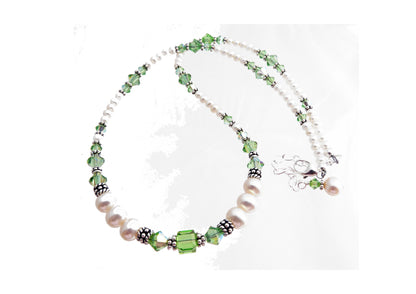 Peridot Necklace, August Birthstone Jewelry, Genuine Freshwater Pearl Crystal Jewelry Bracelet