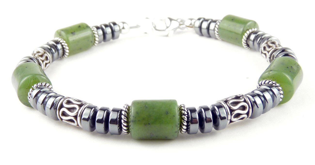 Mens Nephrite Jade and Hematite Crystal Healing Bracelets