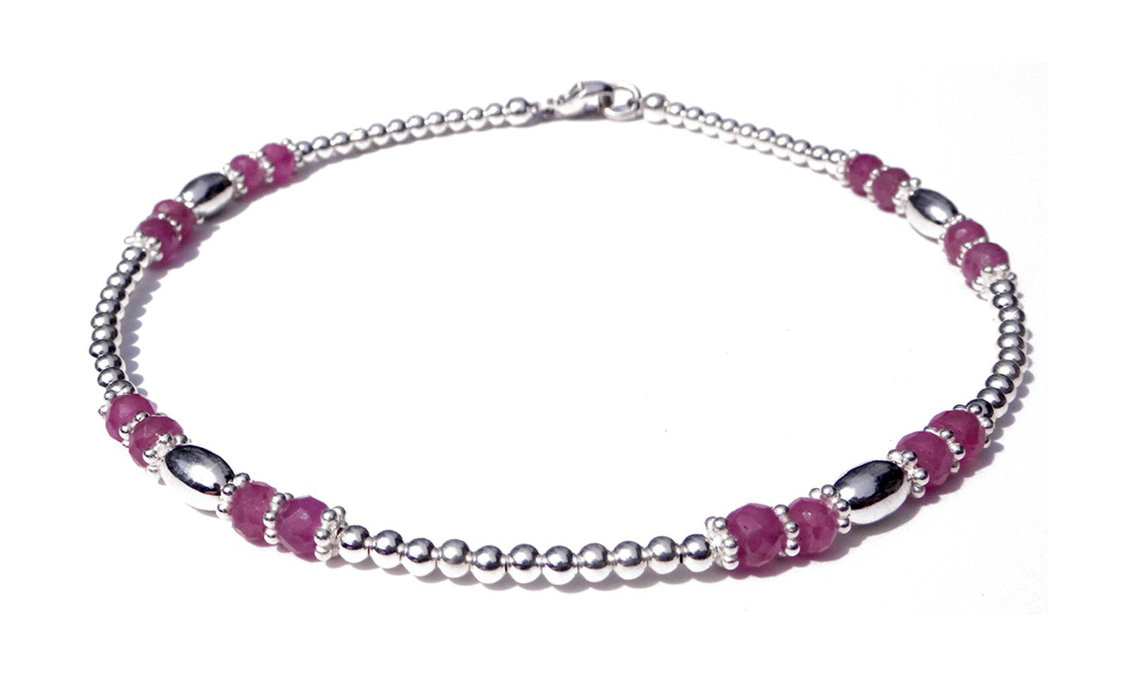 16 Bright Pink Sapphire Gemstones in this Sterling Silver Beaded Anklet. Just 1 of many styles!