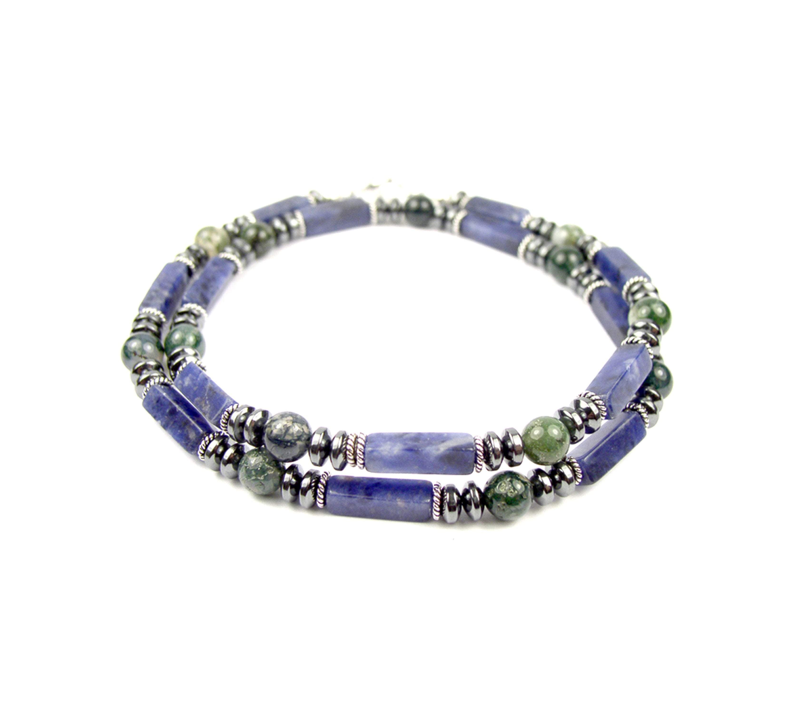 Mens crystal healing necklaces with genuine gemstones ands sterling silver or gold filled accents. 