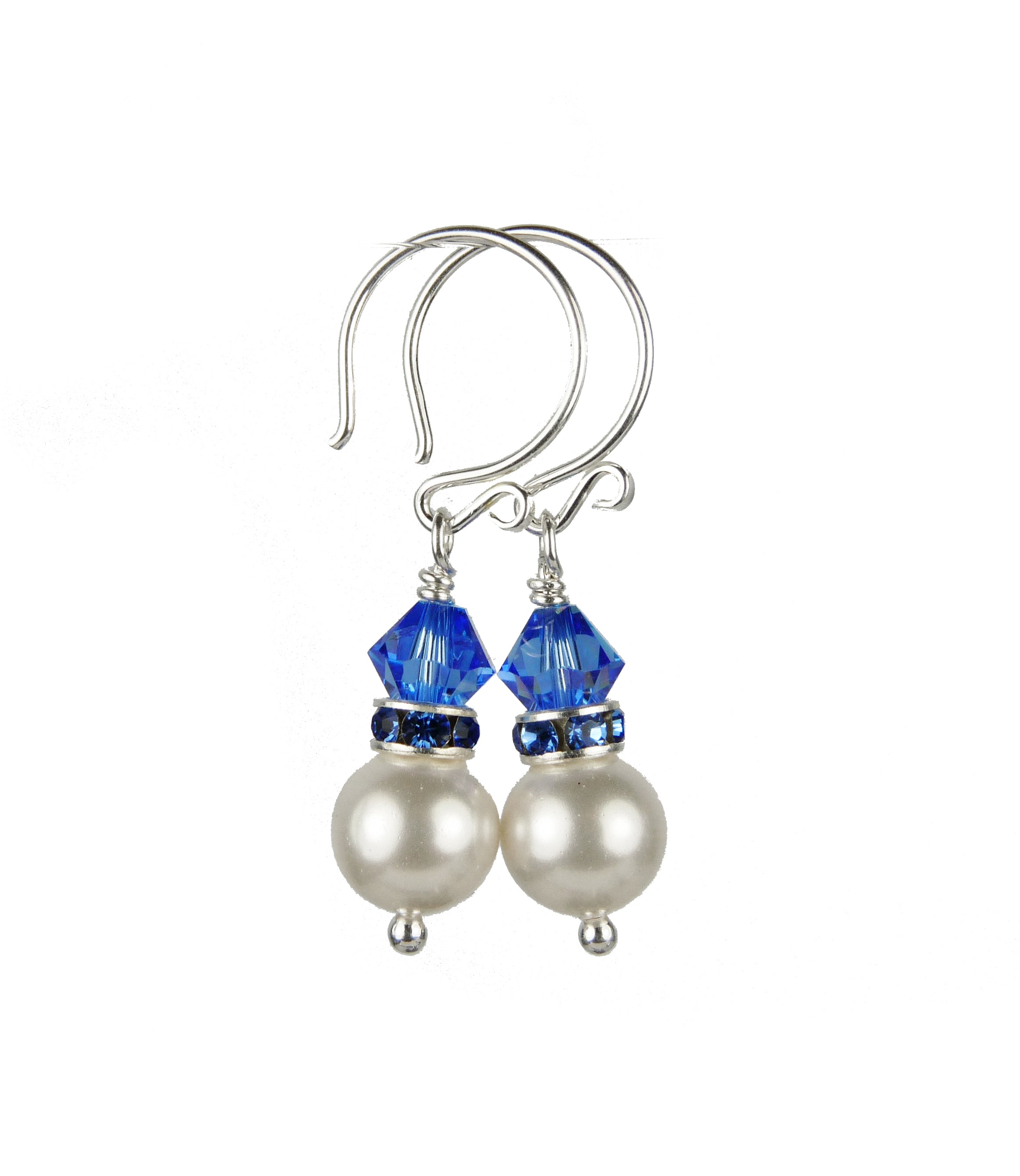 Genuine 8MM Akoya Saltwater Pearl Drop Earrings Crowned with Austrian Crystal Birthstones