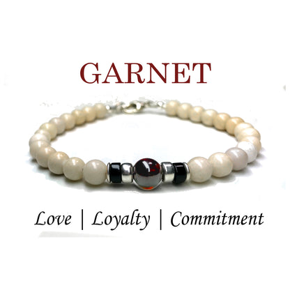 Garnet Mens Birthstone Bracelet, January Birthstone, Red Gemstone Beaded Bracelets for Men, Capricorn Birthday Gifts