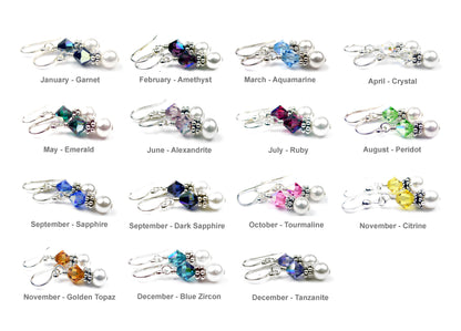 Sterling Sapphire Earrings, September Birthstone Earrings, Freshwater Pearl Beaded Earrings, Blue Crystal Jewelry
