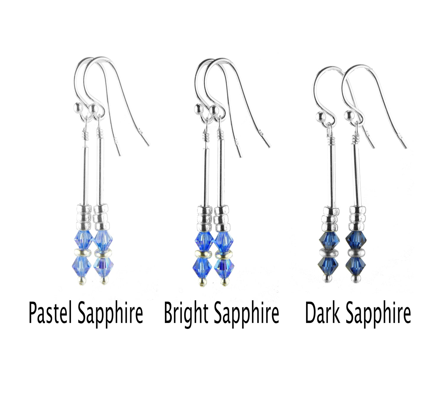 Pastel Blue Sapphire September Silver Long Dangle Earrings Sapphire Crystals