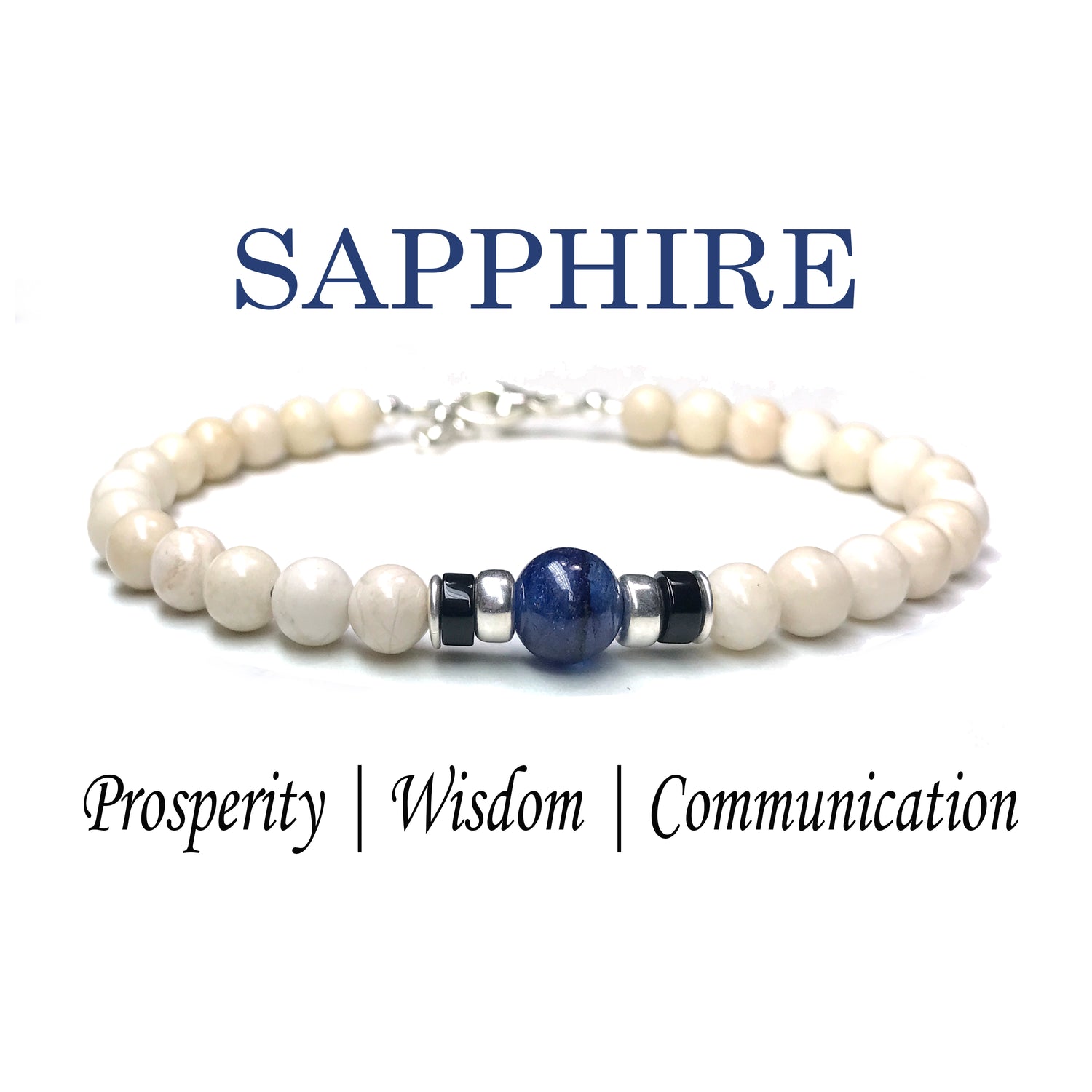Faceted Blue Sapphire Mens Birthstone Bracelet, September Birthstone Jewelry, Virgo Zodiac Bracelet, Mens Custom Personalized Gemstone Beaded Black Onyx Birthday Gift