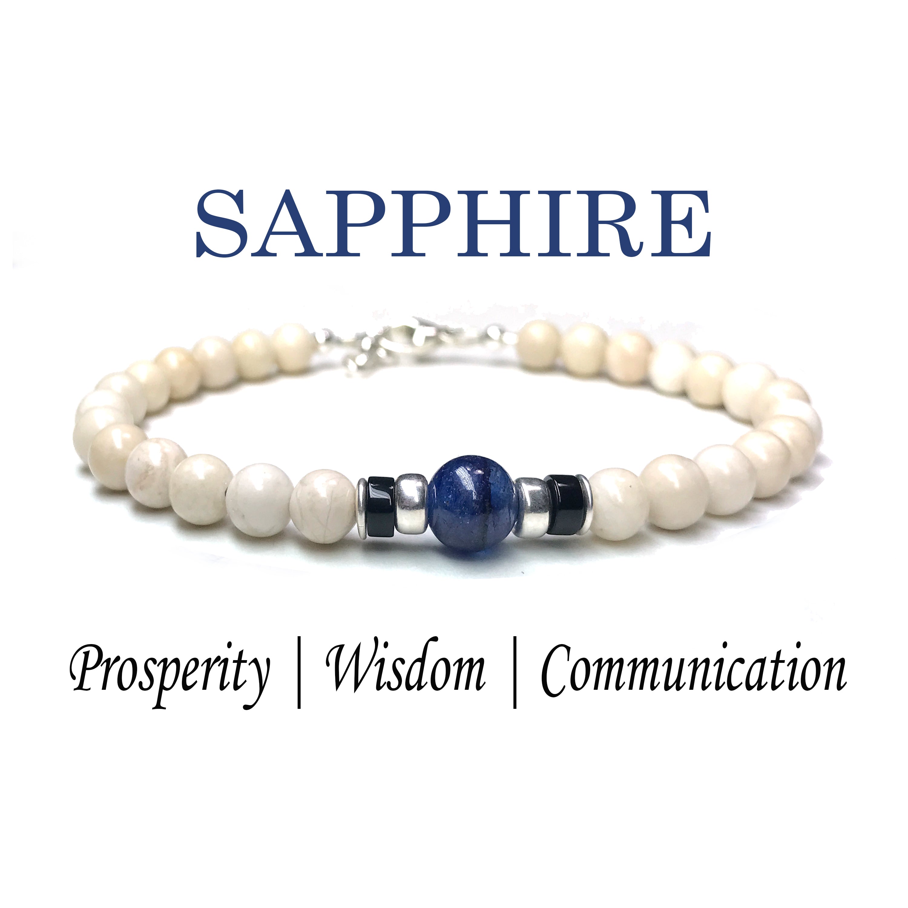 Sapphire Mens Birthstone Bracelet, September Birthstone Jewelry, Virgo Zodiac Gemstone Beaded Black Onyx Birthday Gift