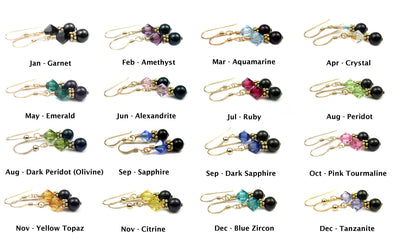 14Kt GF Tourmaline Earrings, October Birthstone Earrings, Black Pearl Drop Earrings, Austrian Crystal Earrings, Pink Crystal Jewelry