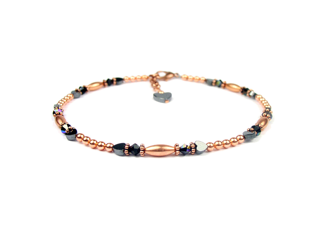 Copper Red Garnet Ankle Bracelet, Capricorn January Birthstone Crystal Beaded Anklets for Women
