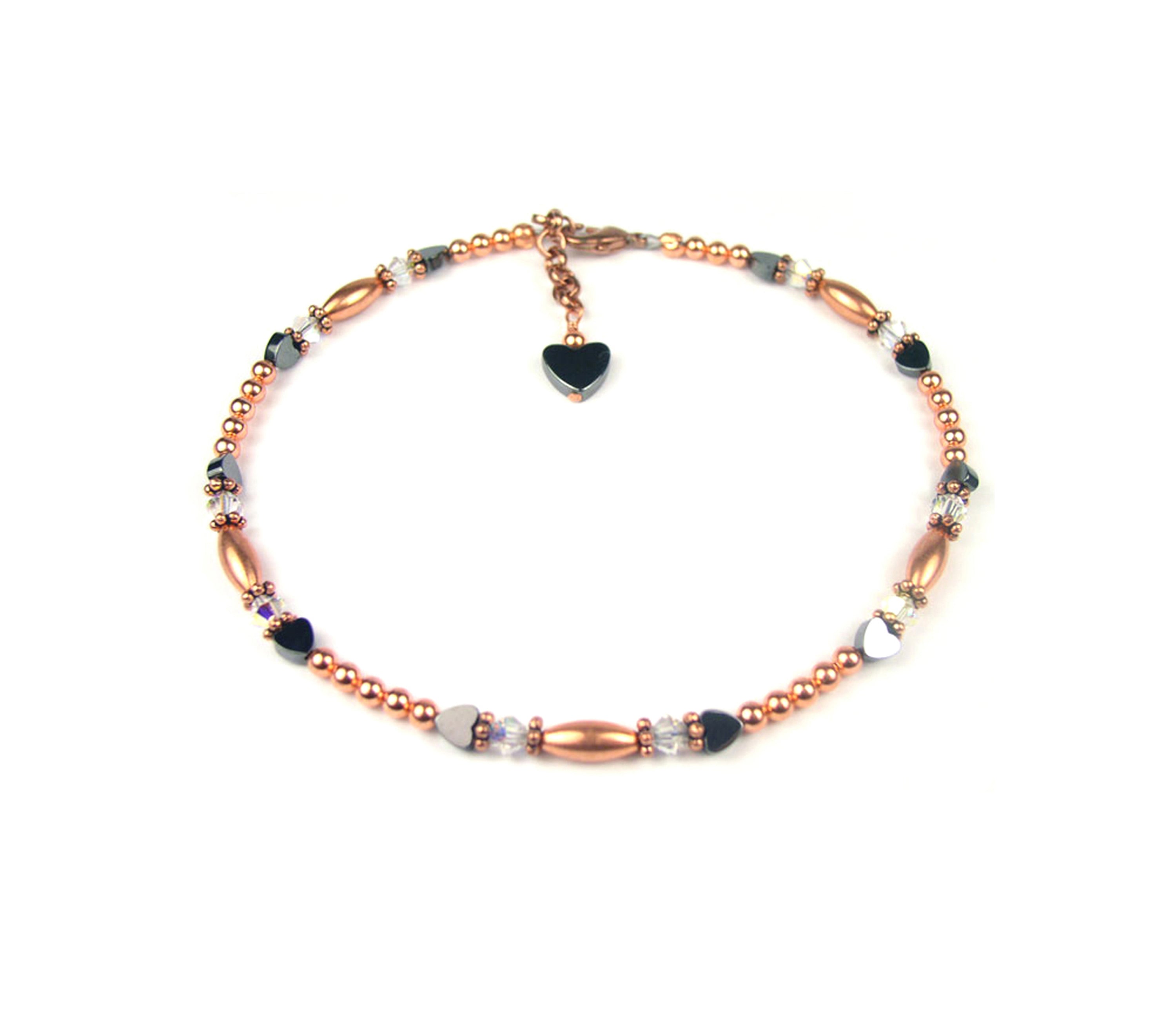 Copper Clear Quartz Ankle Bracelet, Aries &amp; Taurus April Birthstone Crystal Beaded Anklets for Women